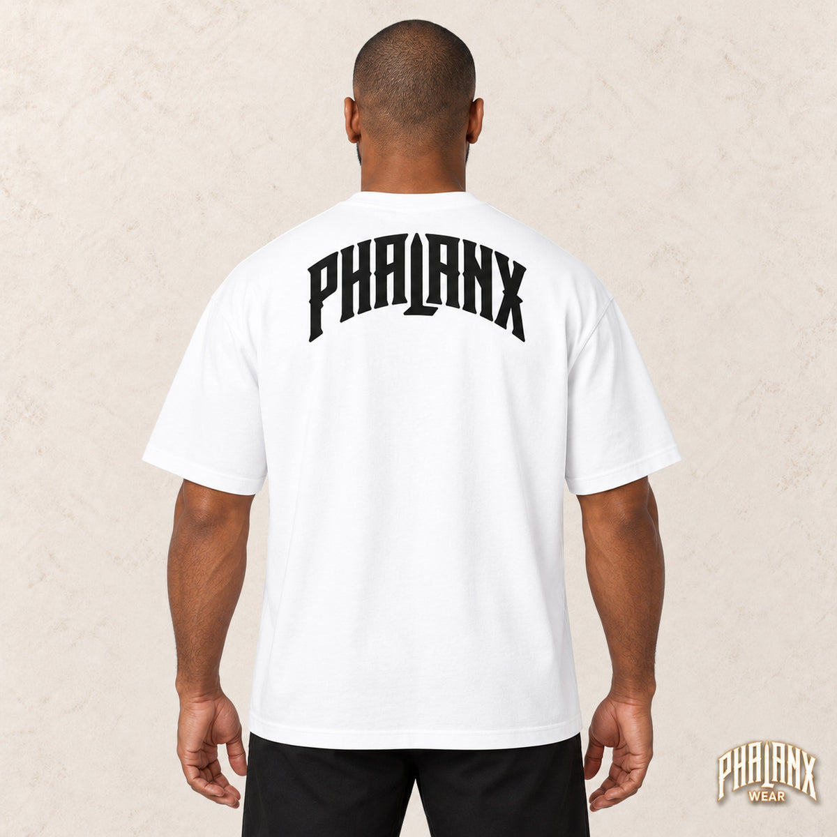 Phalanx Oversized Boxy-Fit Heavy T-Shirt (White Edition) – Weiß – Malik · hinten