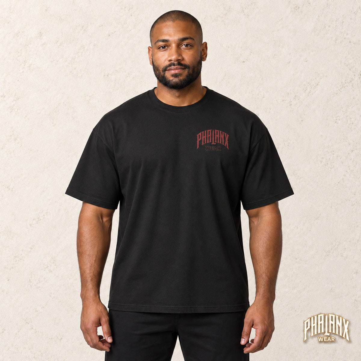 PHALANX Oversized Boxy T-Shirt with Chest Print – Black – Malik · front