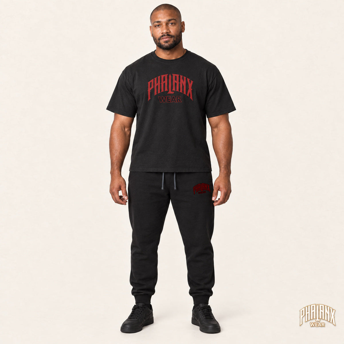 Phalanx Unisex-Jogginghose 2.0 – Schwarz – Malik · vorne