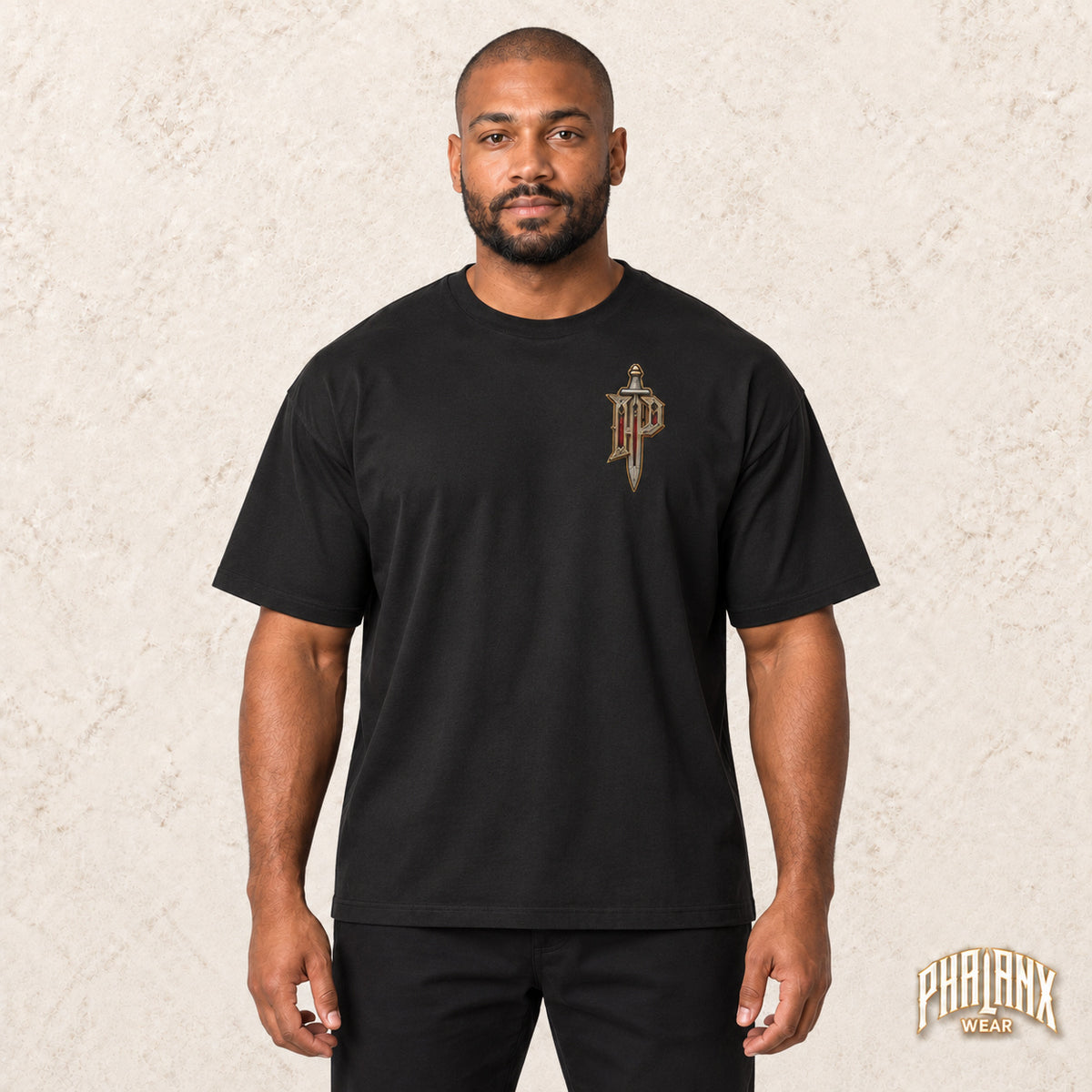 PHALANX Cathedral – Oversized Boxy-Fit Heavy T-Shirt – Schwarz – Malik · vorne