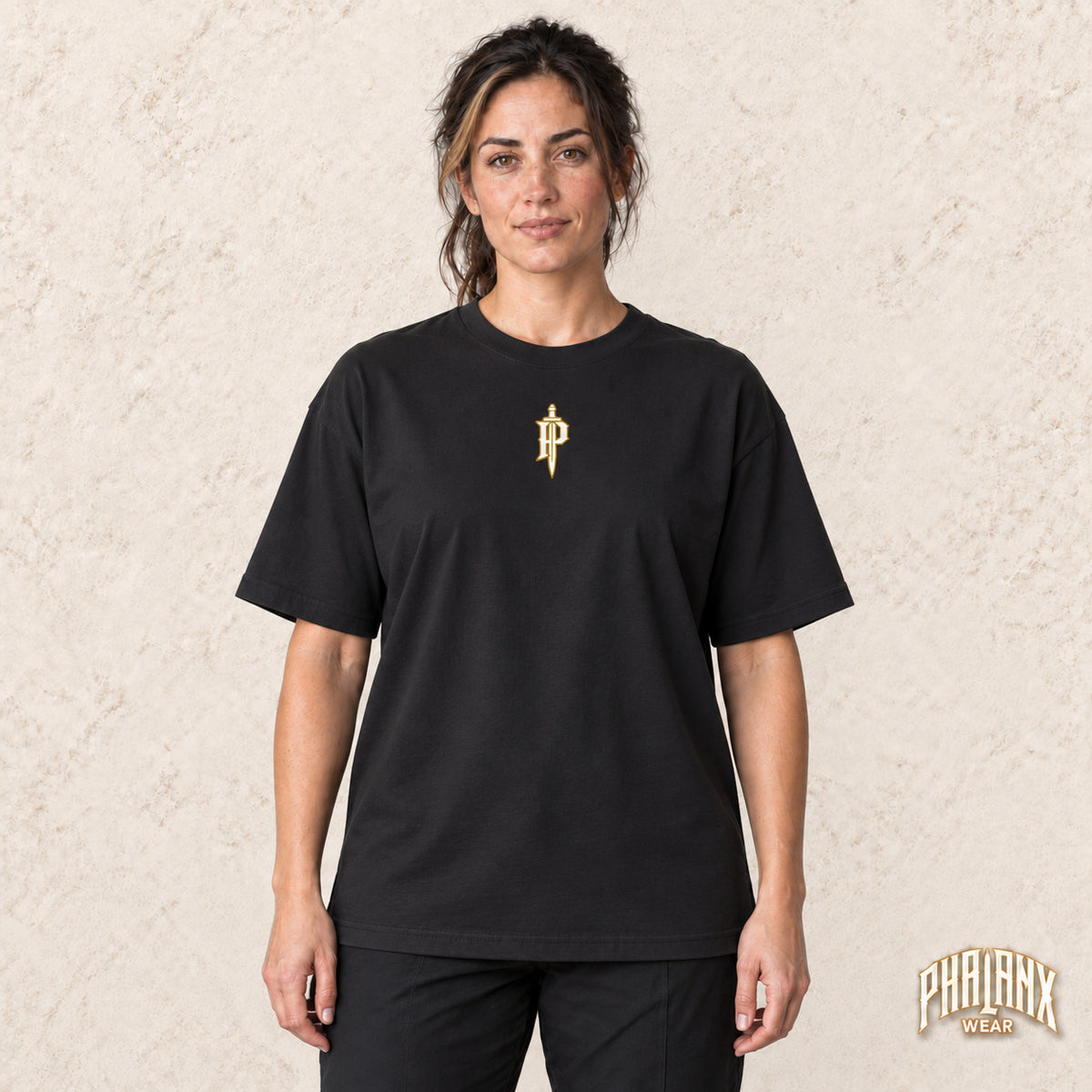 PHALANX Organic Oversized T-Shirt – P-Blade – Black – Mara · front