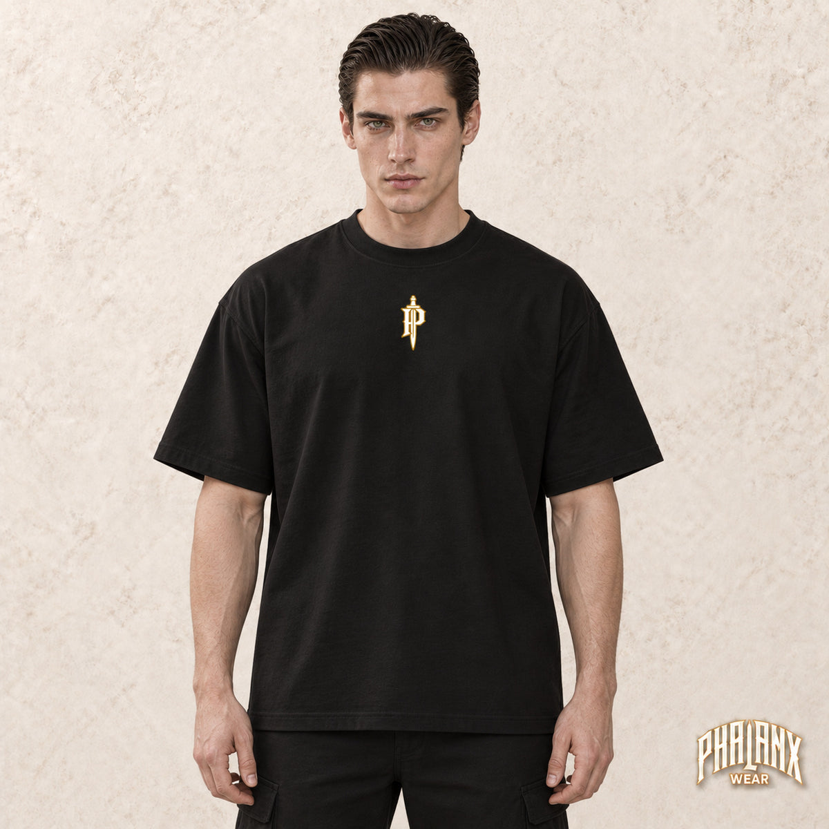 PHALANX Organic Oversized T-Shirt – P-Blade – Black – Noah · front
