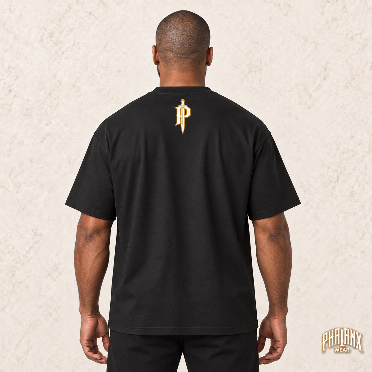 PHALANX Organic Oversized T-Shirt – Wordmark – Schwarz – Malik · hinten