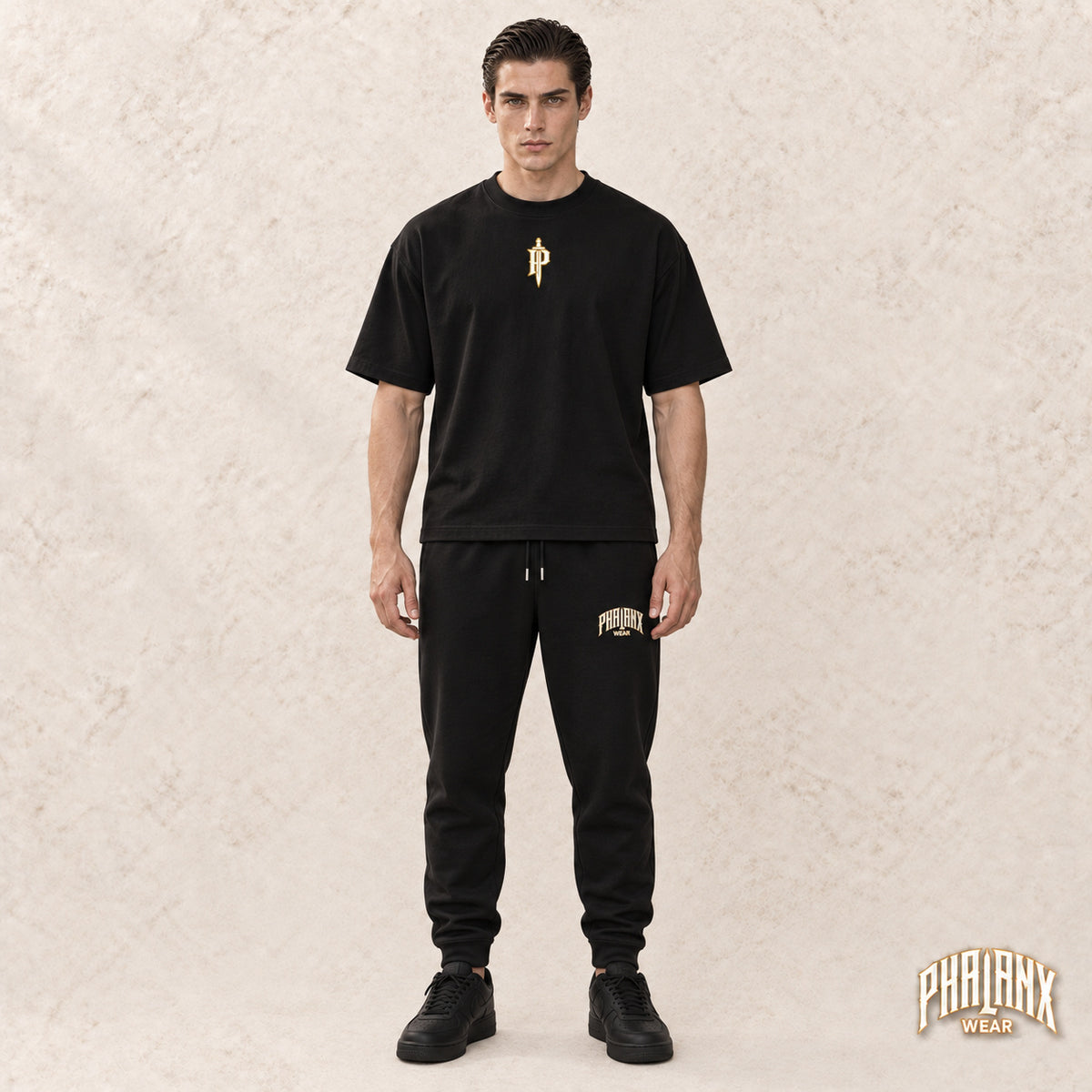PHALANX Flyer Heavyweight Jogginghose – Wordmark – Black – Noah · vorne