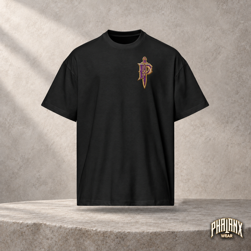 PHALANX Byzantium Oversized Heavy T-Shirt – Schwarz – Vorderansicht mit P-Blade-Brustmotiv, aktuelles Shop-Mockup