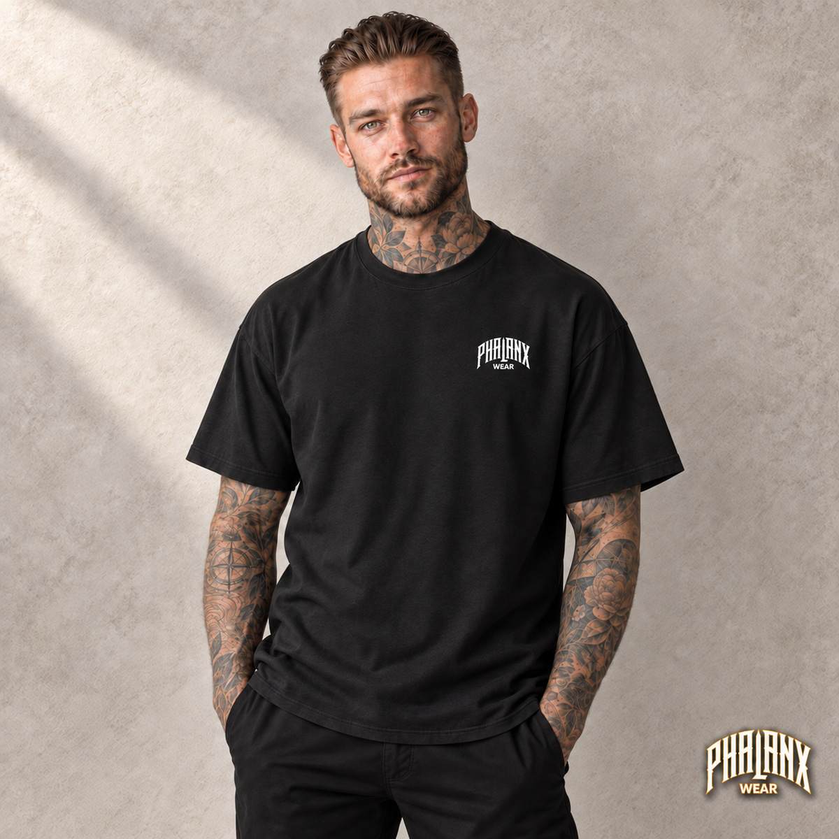 Phalanx Oversized Unisex Boxy T-Shirt – Schwarz – Noah · vorne
