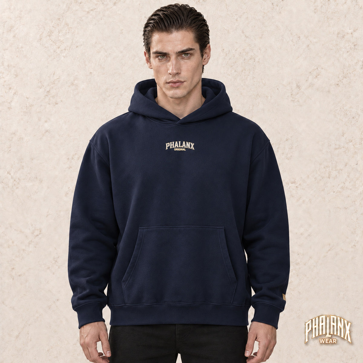Phalanx schwerer Oversized Hoodie – Navy – Noah · vorne