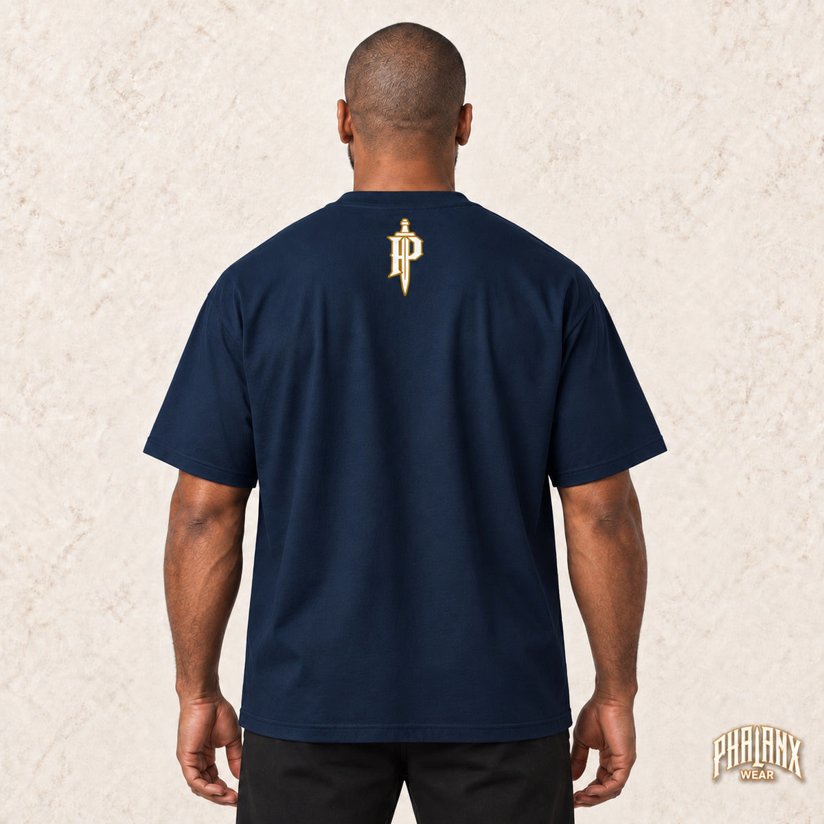PHALANX Organic Oversized T-Shirt – Wordmark – French Navy – Malik · hinten