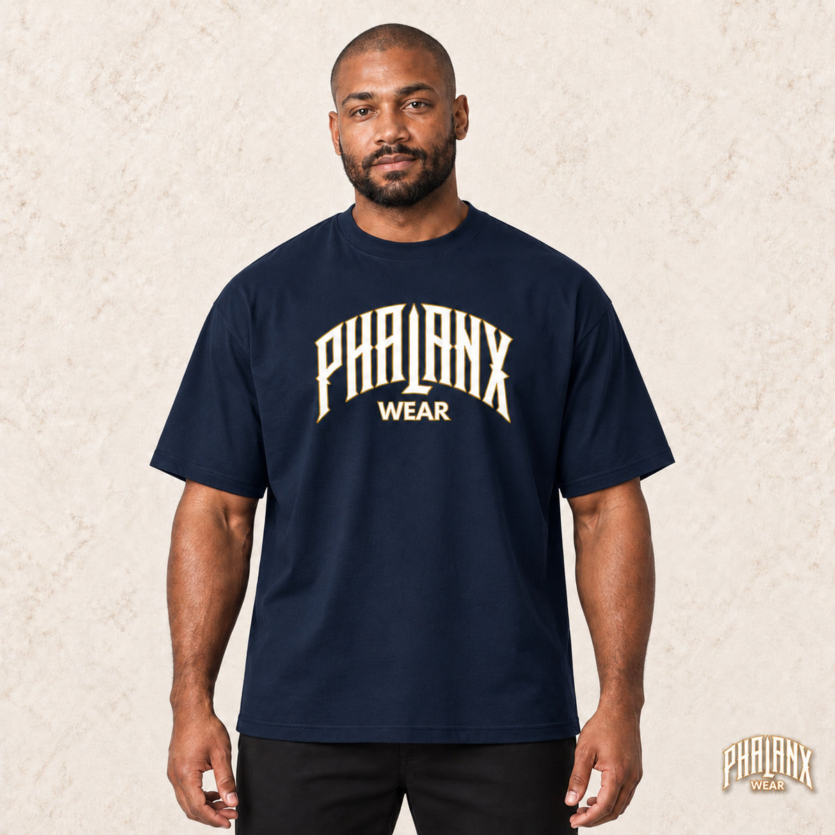 PHALANX Organic Oversized T-Shirt – Wordmark – French Navy – Malik · vorne
