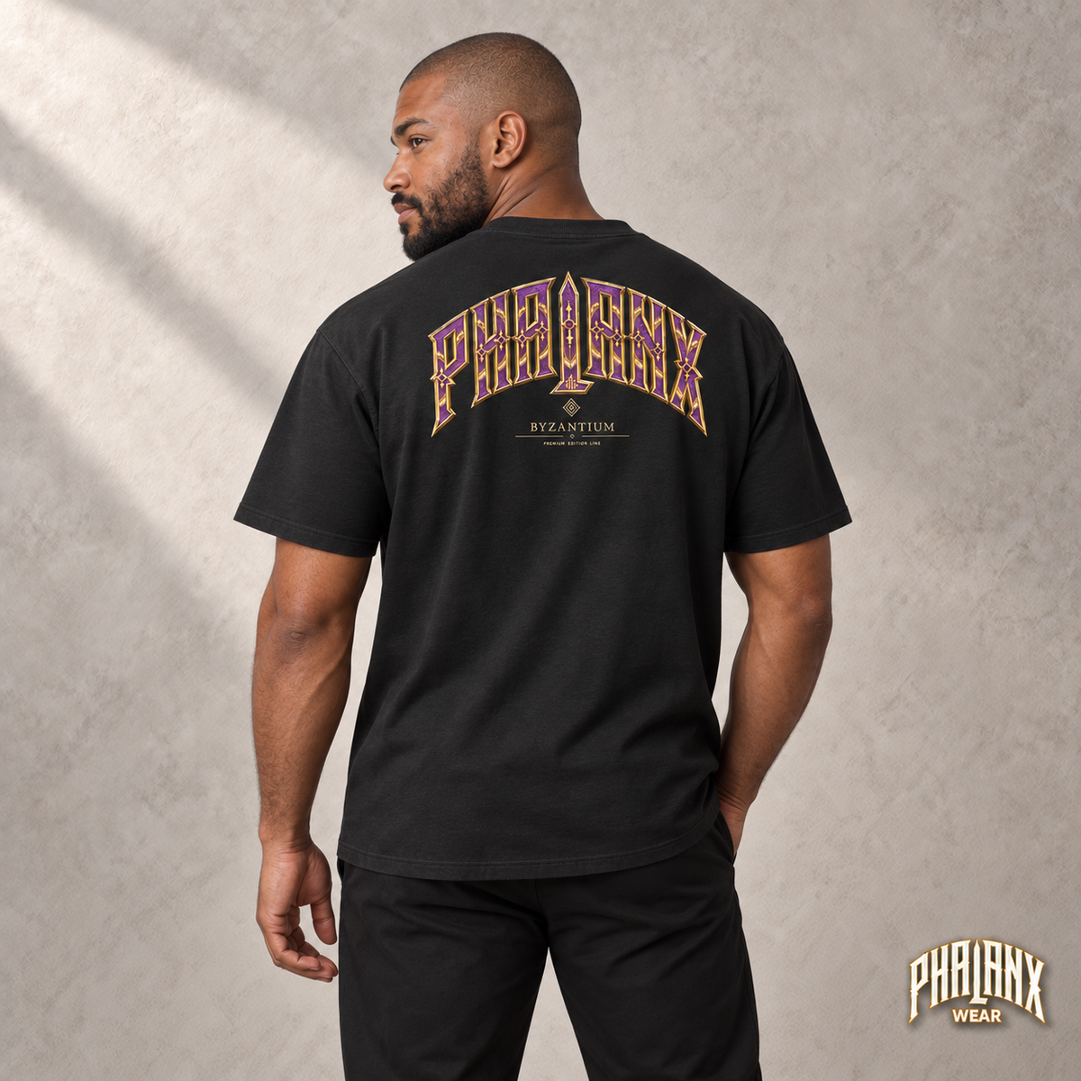 PHALANX Byzantium – Oversized Boxy-Fit Heavy T-Shirt – Schwarz – Malik · hinten