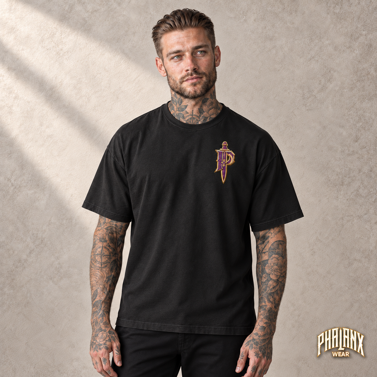 PHALANX Byzantium – Oversized Boxy-Fit Heavy T-Shirt – Schwarz – Noah · vorne