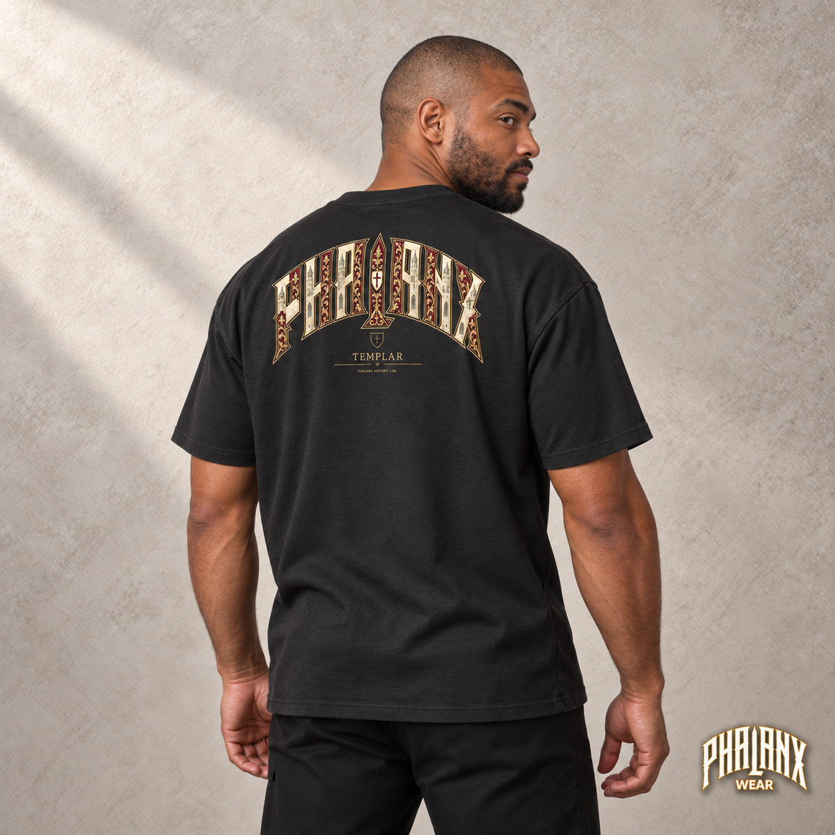 PHALANX Templar – Oversized Boxy-Fit Heavy T-Shirt – Schwarz – Malik · hinten