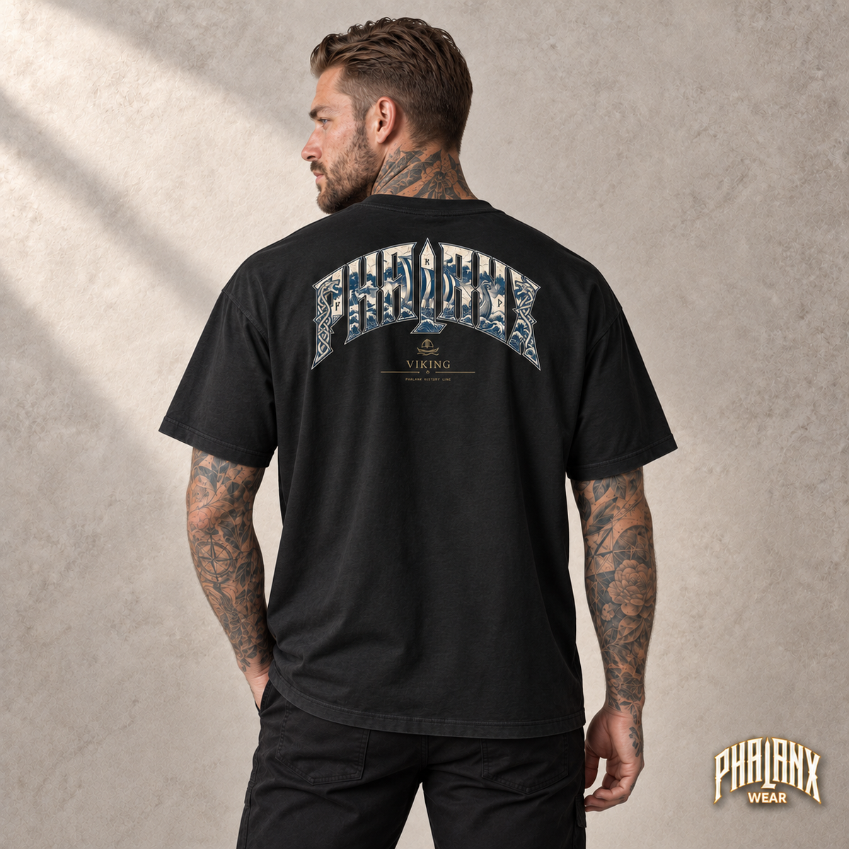 PHALANX Viking – Oversized Boxy-Fit Heavy T-Shirt – Schwarz – Noah · hinten