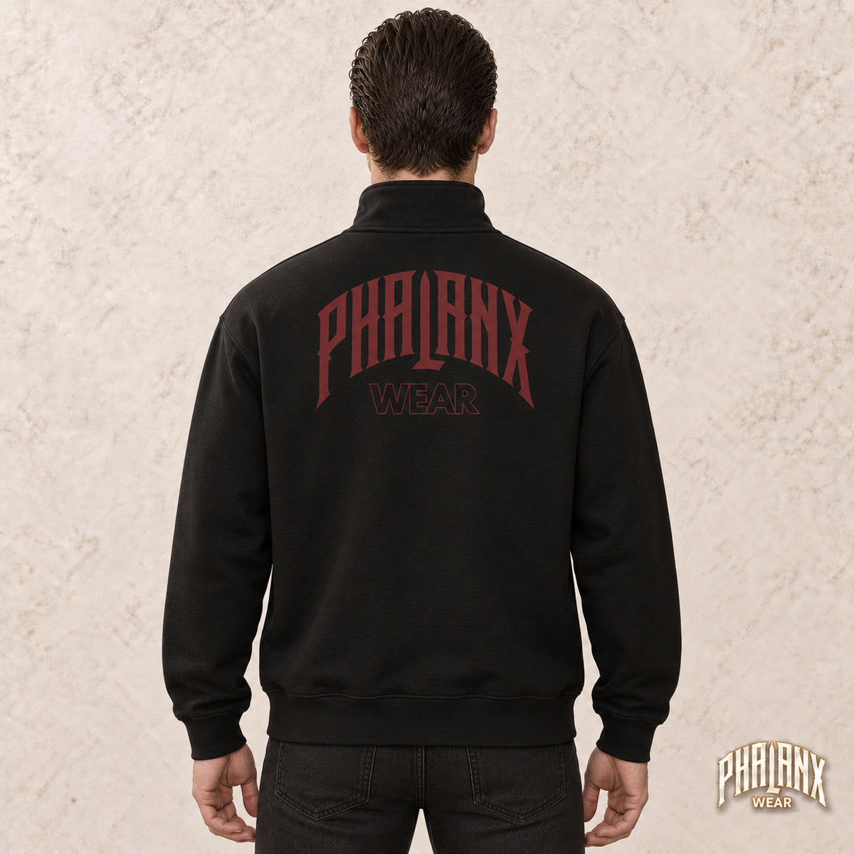 PHALANX Unisex Half-Zip-Pullover – Front- & Rückenprint