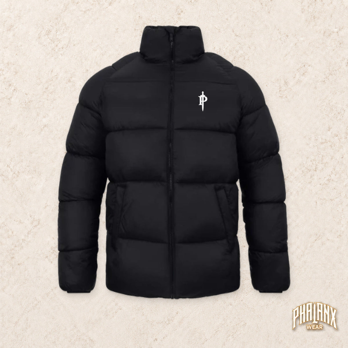 Designvorschau: Phalanx JAKO Puffy Steppjacke in Schwarz, Vorderseite