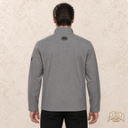 Phalanx softshell in Grau-meliert – noah, Rückansicht mit Nackenstick – KI-Modelaufnahme