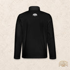 Designvorschau: Phalanx Softshelljacke in Schwarz, Rückseite mit Schriftzug im Nacken