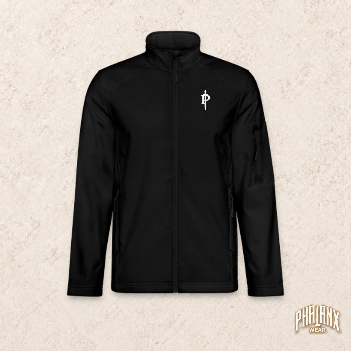 Designvorschau: Phalanx Softshelljacke in Schwarz, Vorderseite