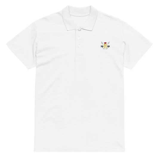 Product mockupPhalanx Row 1 Premium Polo Weiss Front – Sportliches Polo mit Phalanx Stick Schweiz
